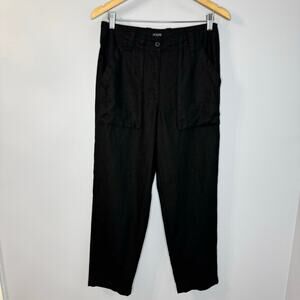 J. Crew Seaside Cargo Linen Bland Pants Black High Waist Casual Wardrobe Sz 4